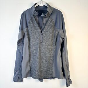 LAYER 8 Top Women L Gray Quick Dry Half Zip Mixed Media Performance Athletic